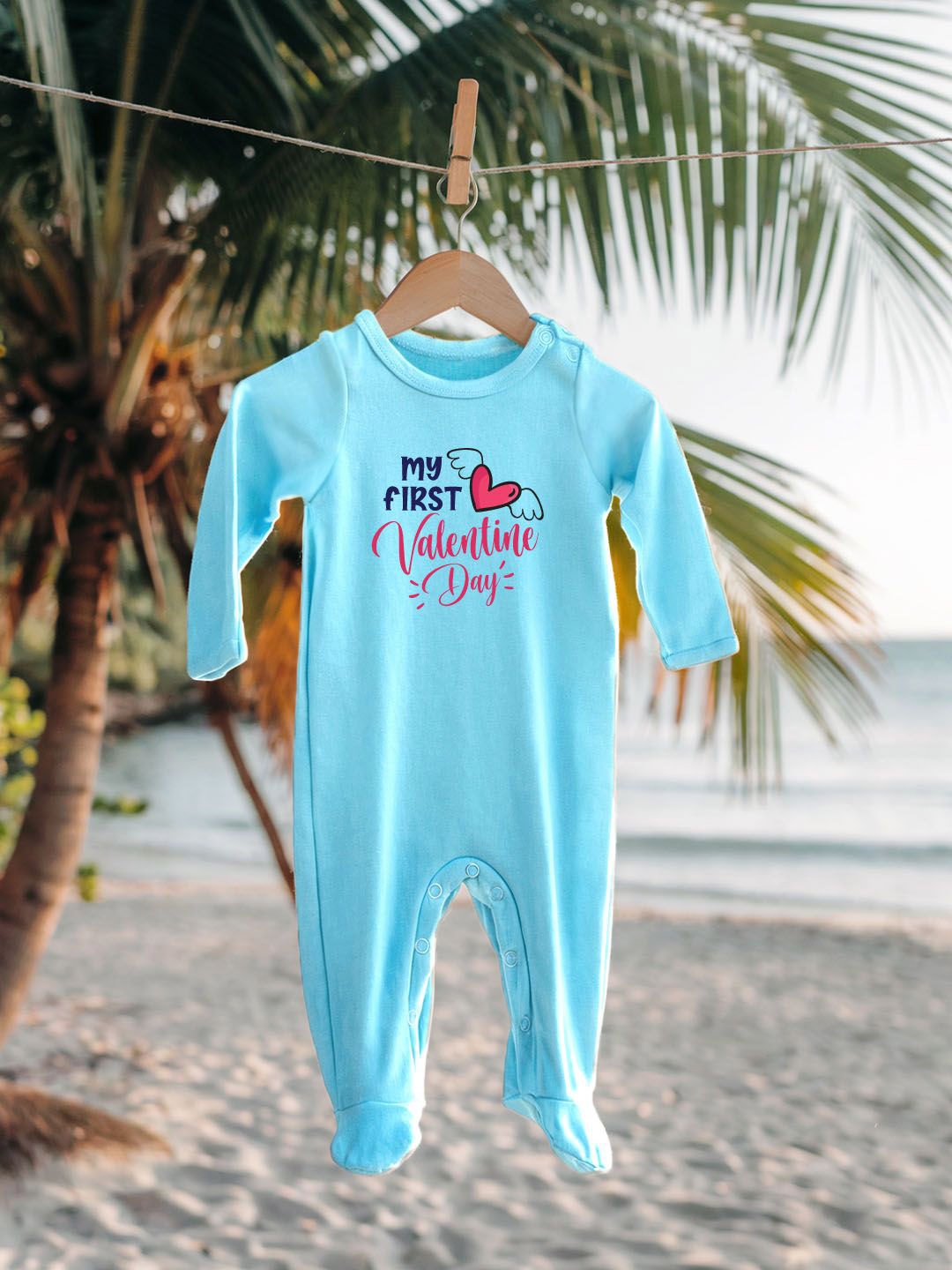 

FFLIRTYGO Infants Valentine Day Printed Cotton Sleepsuit, Turquoise blue