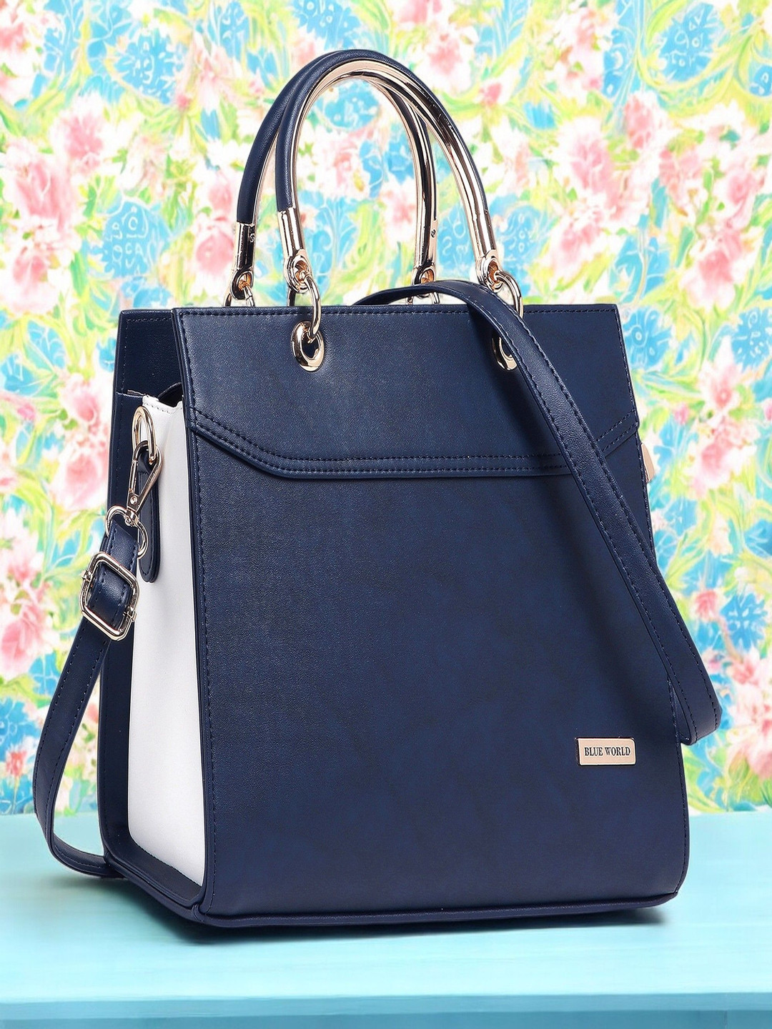 

BLUE WORLD Textured PU Structured Handheld Bag