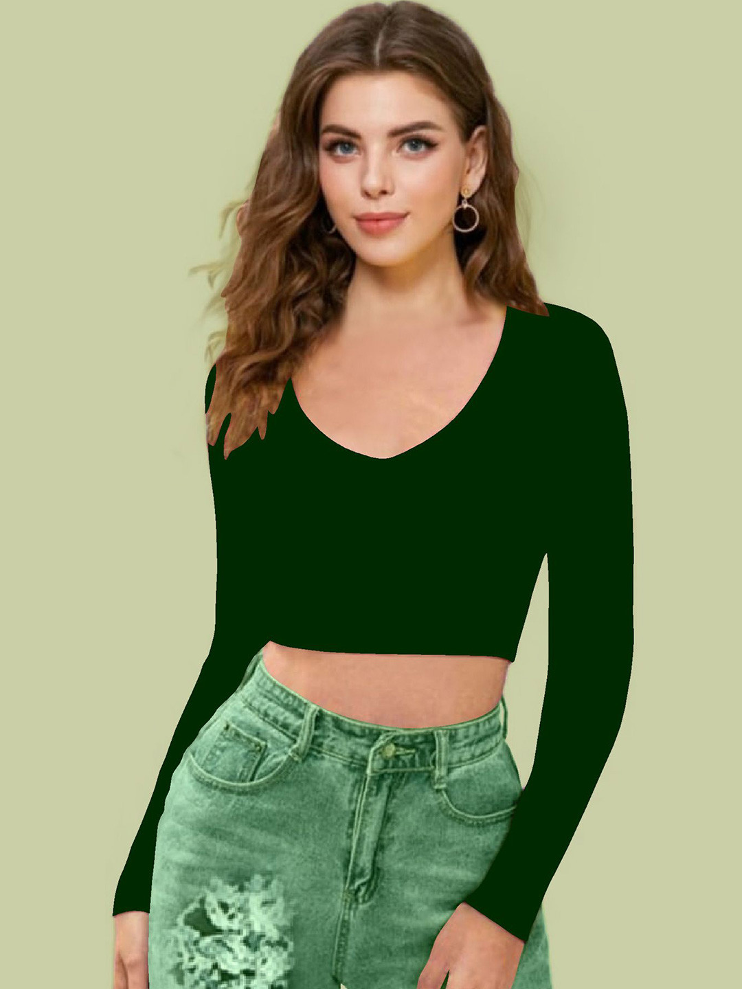 

Dream Beauty Fashion Women V-Neck Fitted Crop Top, Green