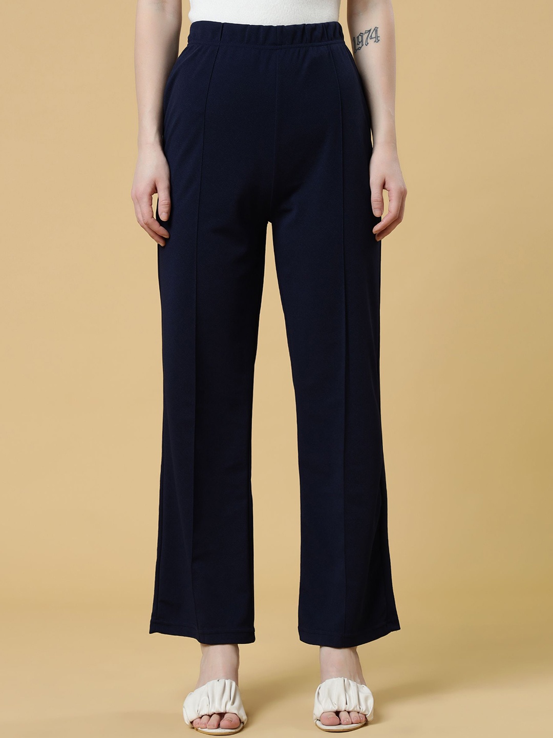 

DOIL DOMEC Women Regular Fit Trousers, Navy blue