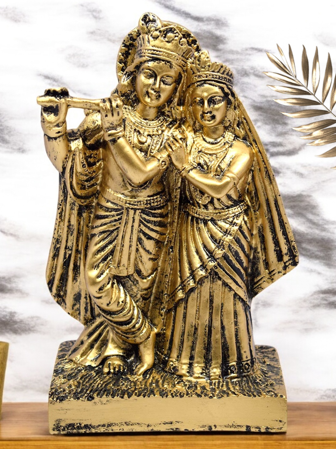 

VIVARS CRAFT Gold-Toned Radha Krishna Religious Idol Showpiece