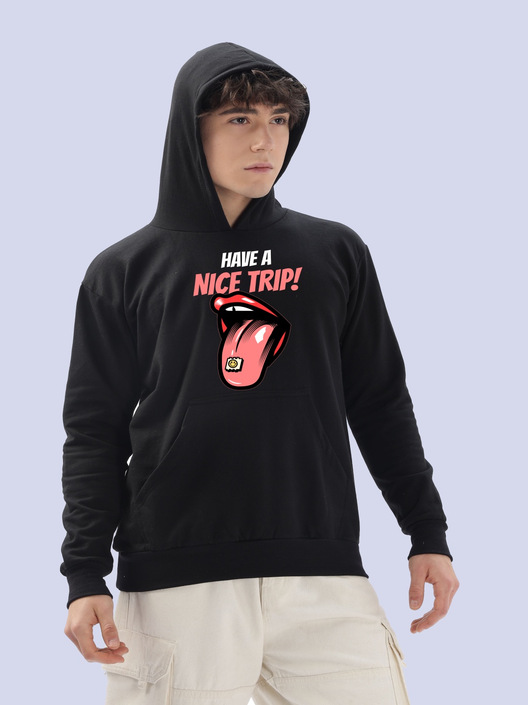 

FALTU.CO Men Cotton Printed Hooded Sweatshirt, Black
