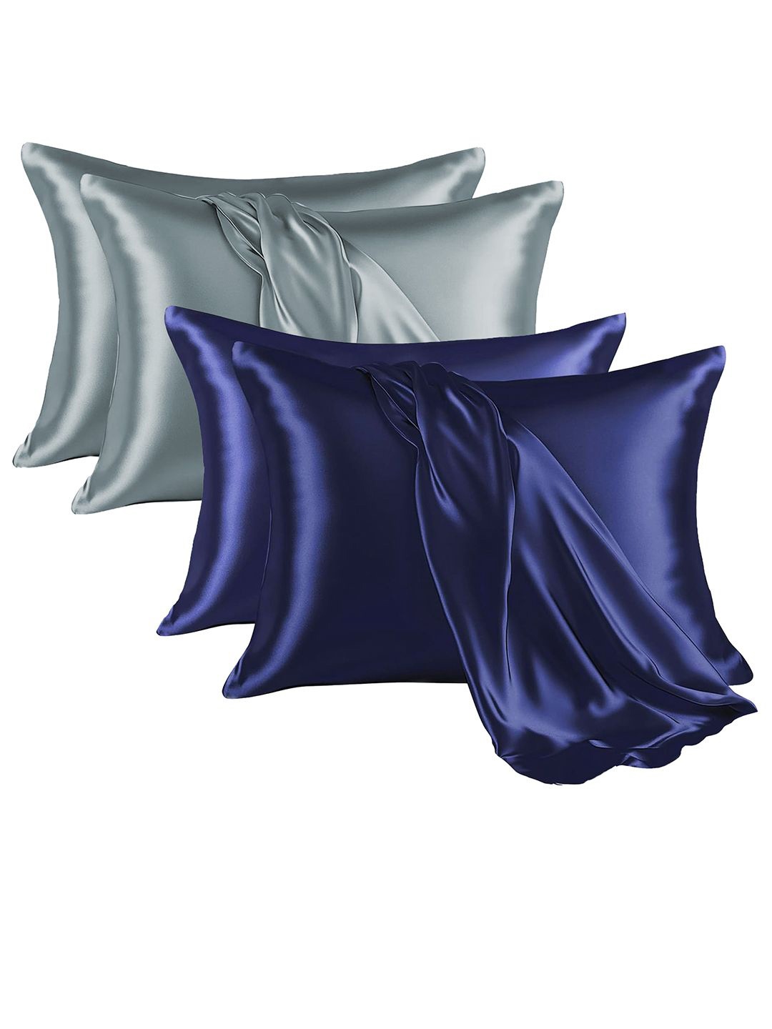 

Kuber Industries Navy Blue & Grey 4 Pieces Soft Satin Rectangle Pillow Covers