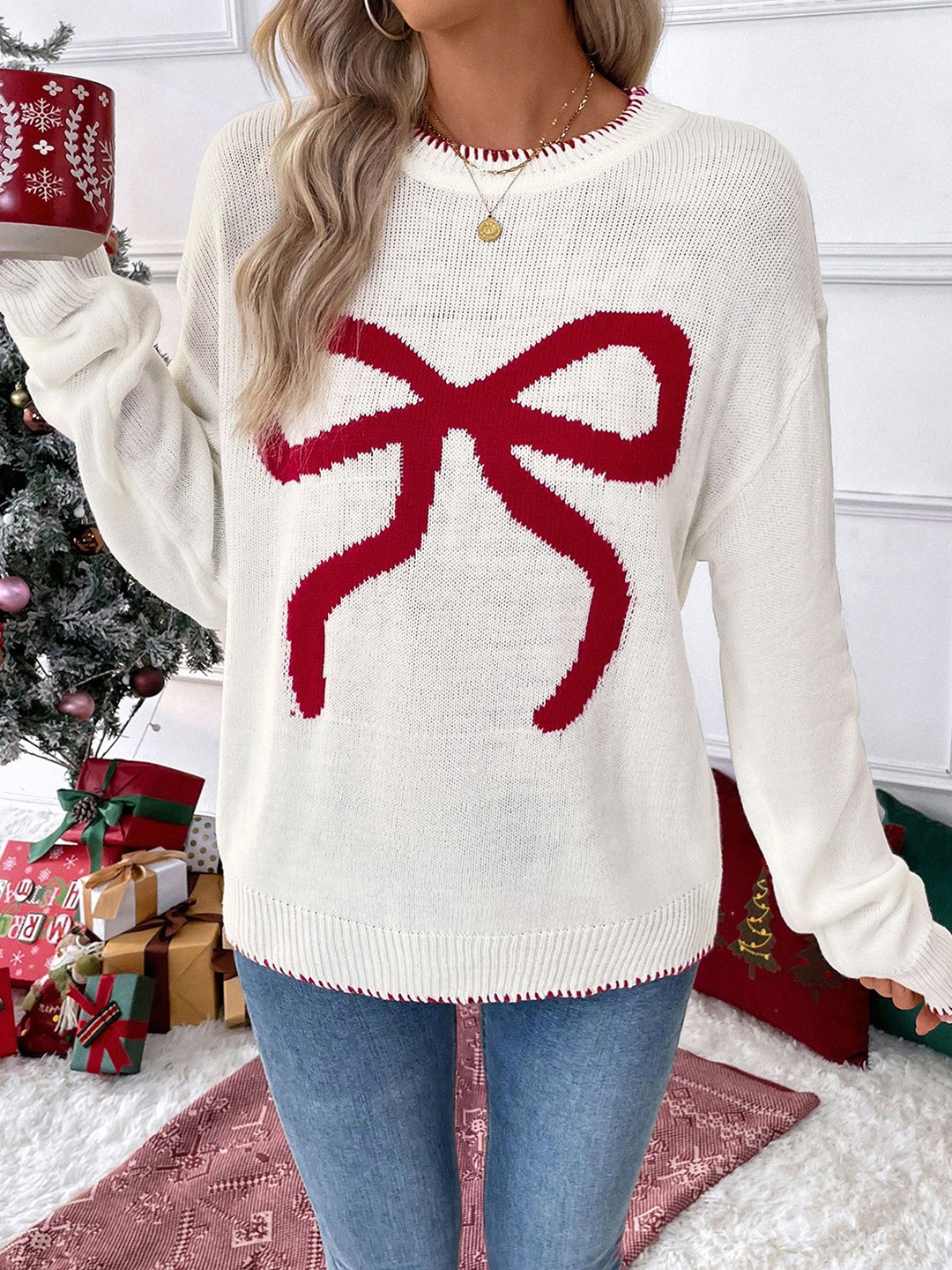 

StyleCast x Revolte Women Round Neck Pullover Sweater, Cream