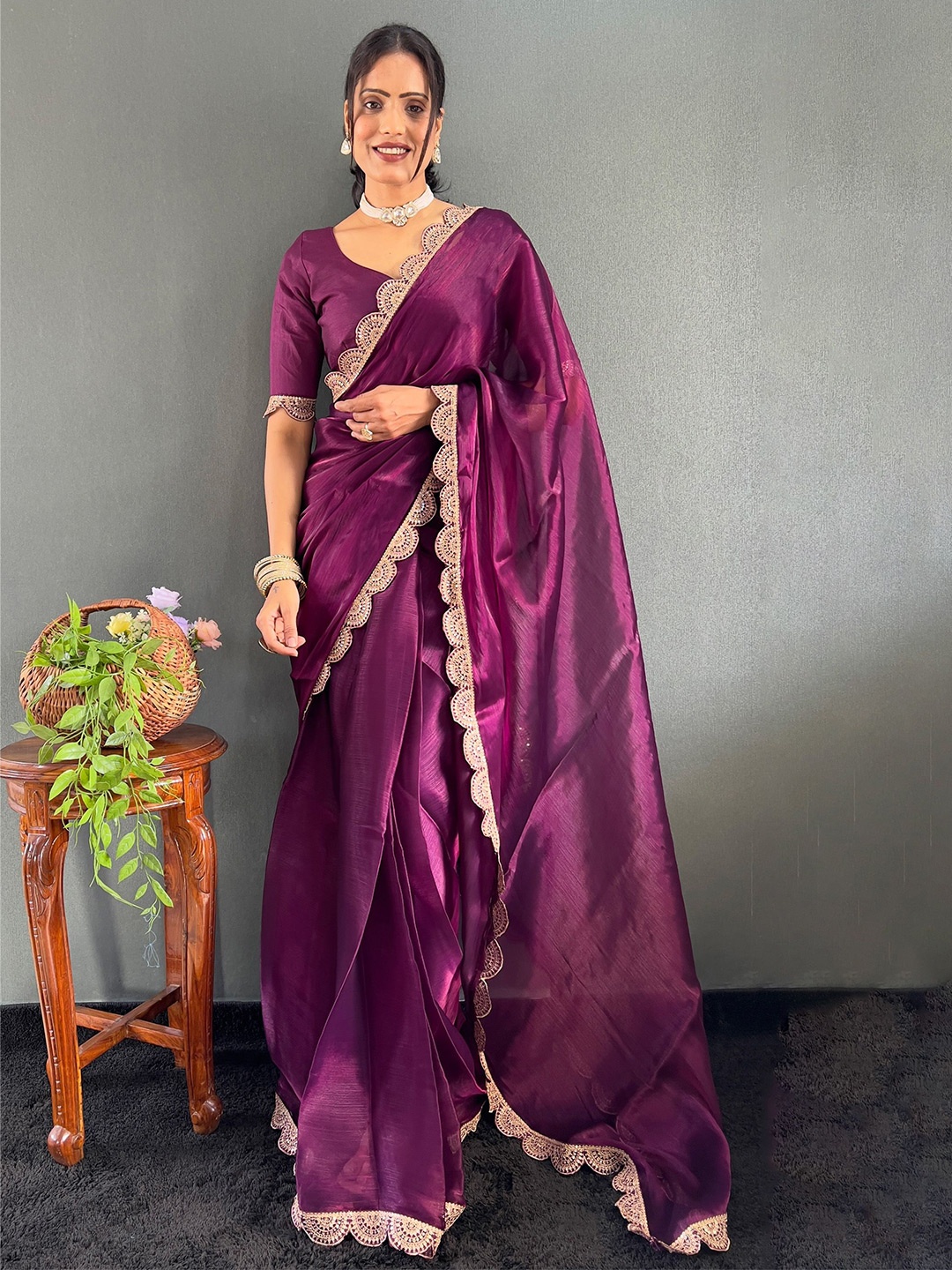 

Anouk Embroidered Organza Saree, Burgundy