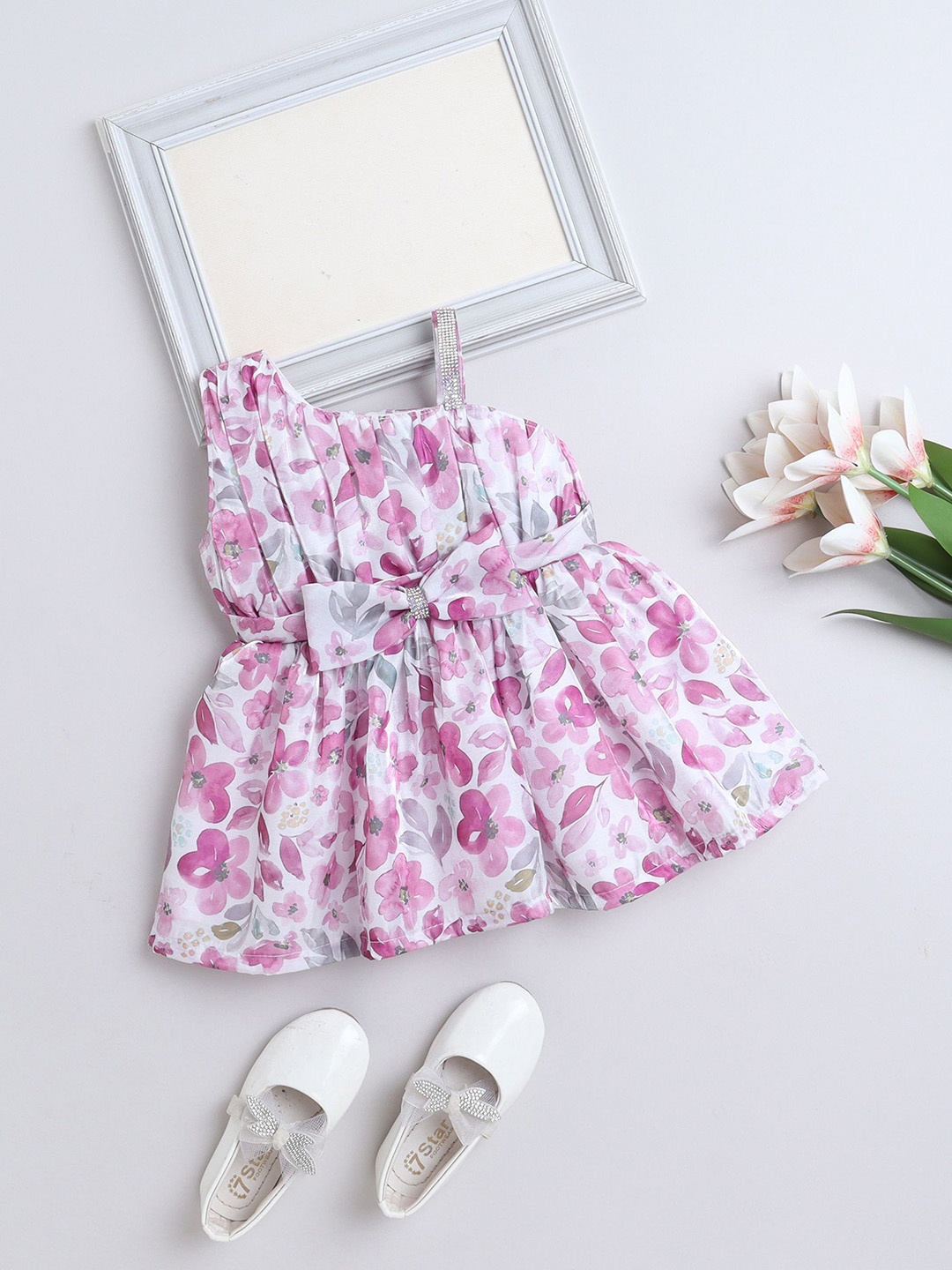 

The Magic Wand Girls Floral Print Fit & Flare Dress, Magenta
