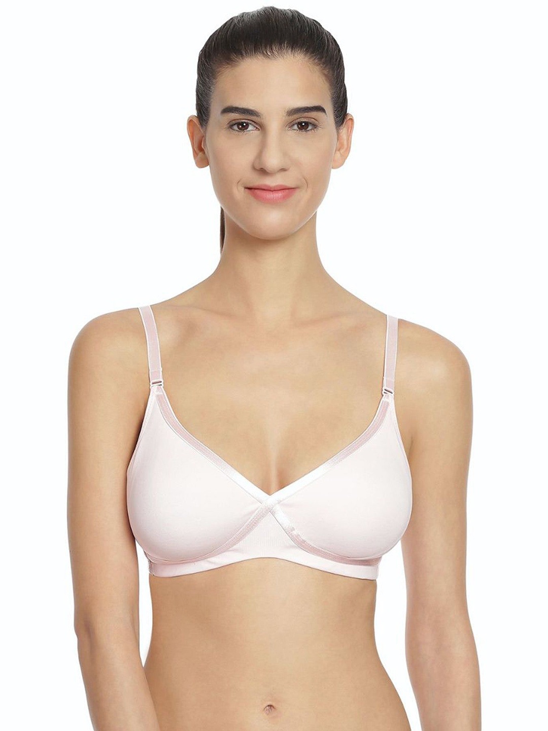 

Soie Medium Coverage Non Padded Non wired Cross Over Seamless Organic Cotton T-shirt Bra, Pink