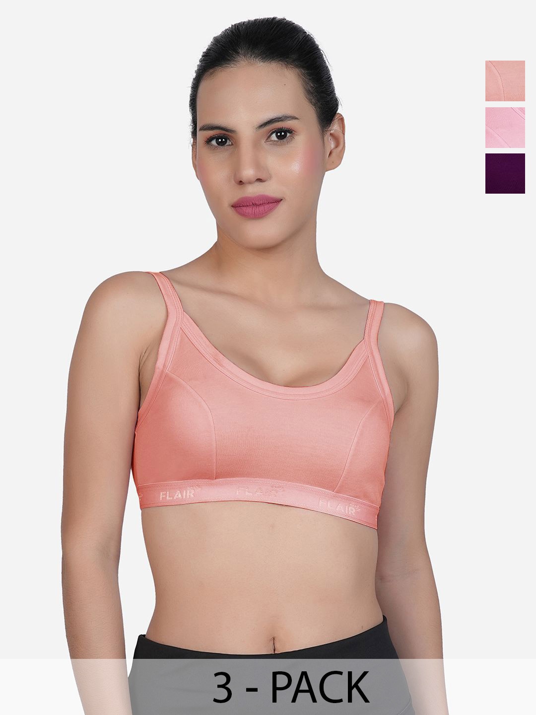 

SHYAM SONS FLAIR Lovely Pack Of 3 Cotton Full Coverage Non Padded Seamed Workout Bra, Purple