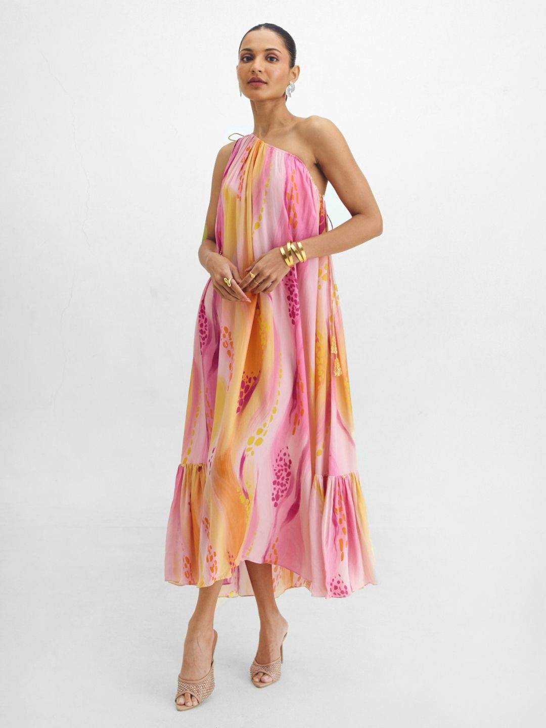 

Prose Stories Women Tie and Dye Dyed A-Line Midi Dress, Pink