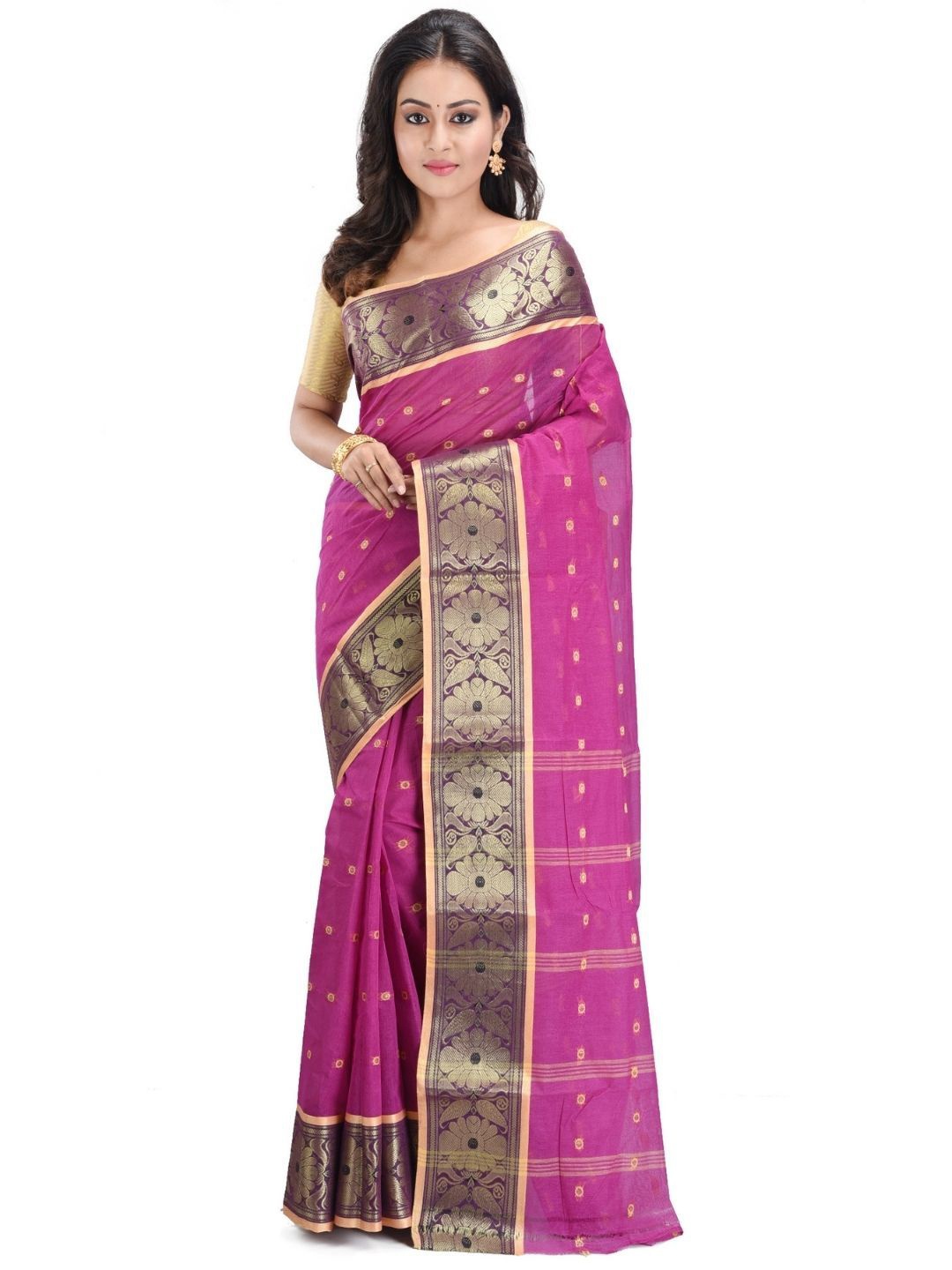 

RAJ SAREE HOUSE Woven Design Pure Cotton Jamdani Saree, Purple