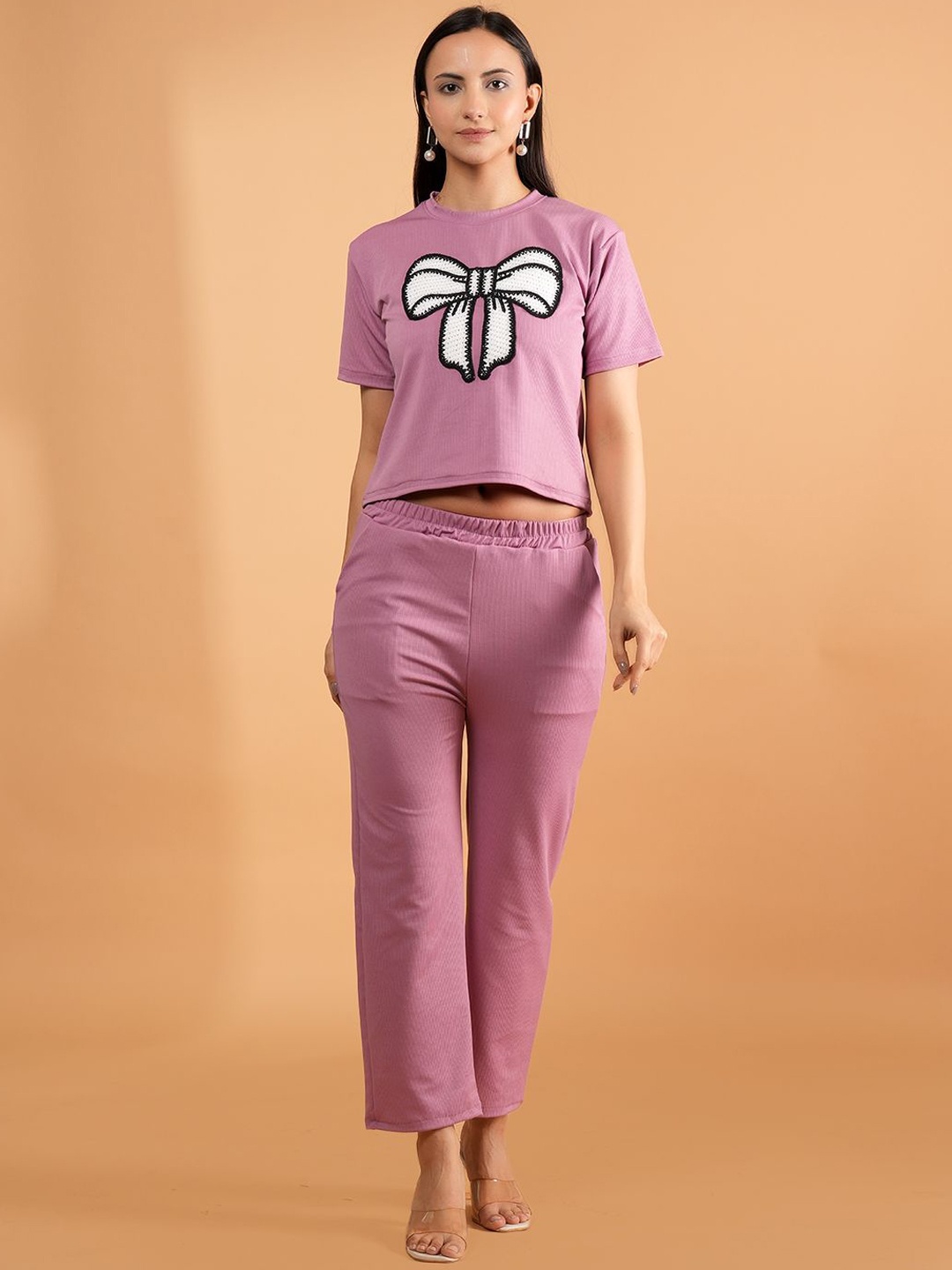 

BAESD Abstract Printed Round Neck T-Shirt And Trousers, Pink