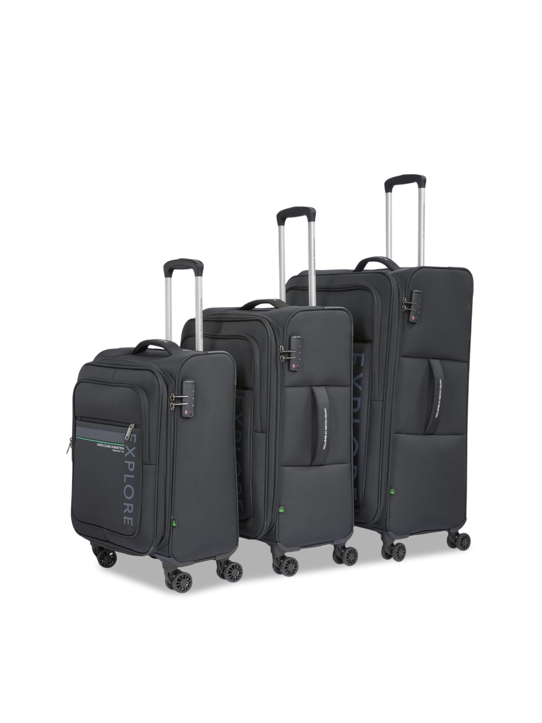 

United Colors of Benetton Set Of 3 Garret Plus Printed Soft Sided Trolley Bags, Black