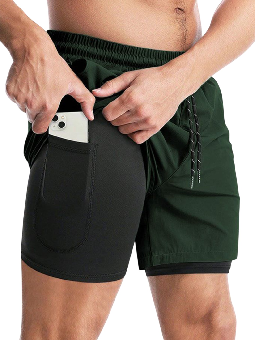 

MASCARI Men High-Rise Running Sports Shorts, Green