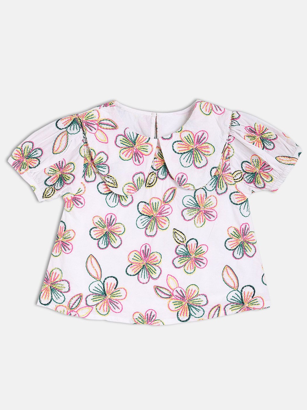 

MINI KLUB Girls Floral Embroidered Pure Cotton Top, White
