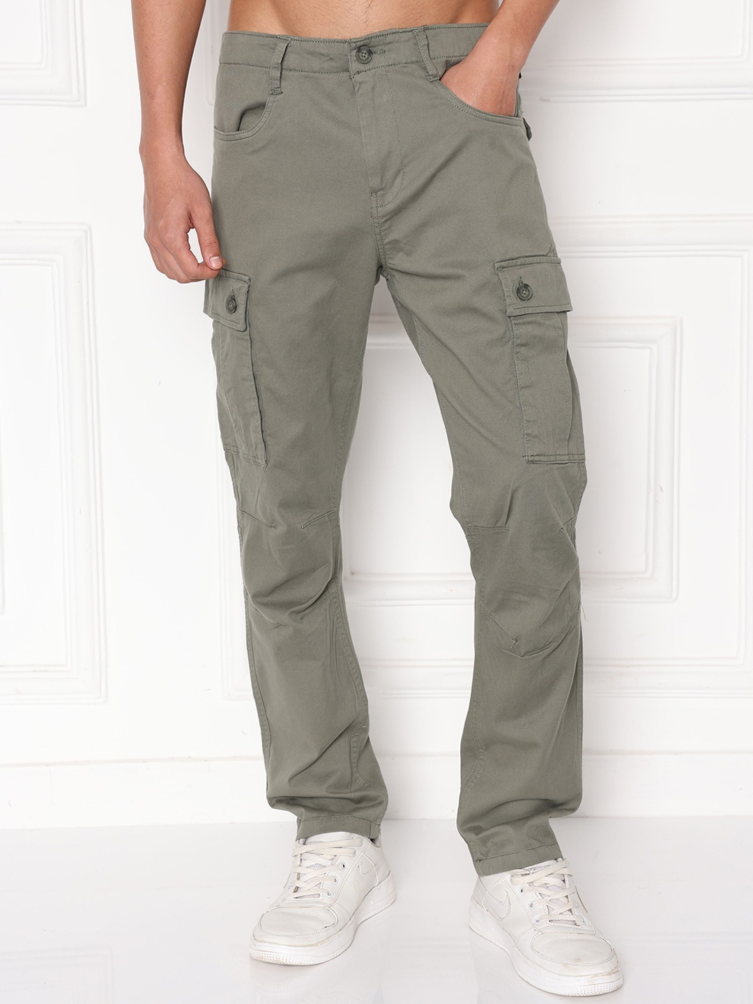 

RIGS AND RAGS Men Lafer Relaxed Loose Fit Cotton Cargo Trouser, Olive