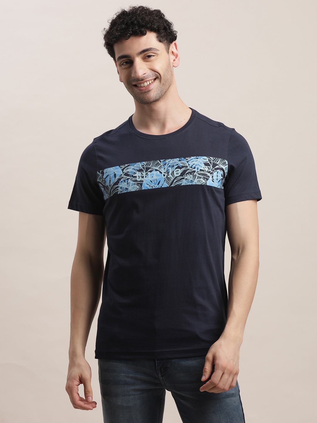 

Turtle Men Graphic Printed Round Neck Cotton Slim Fit T-shirt, Navy blue