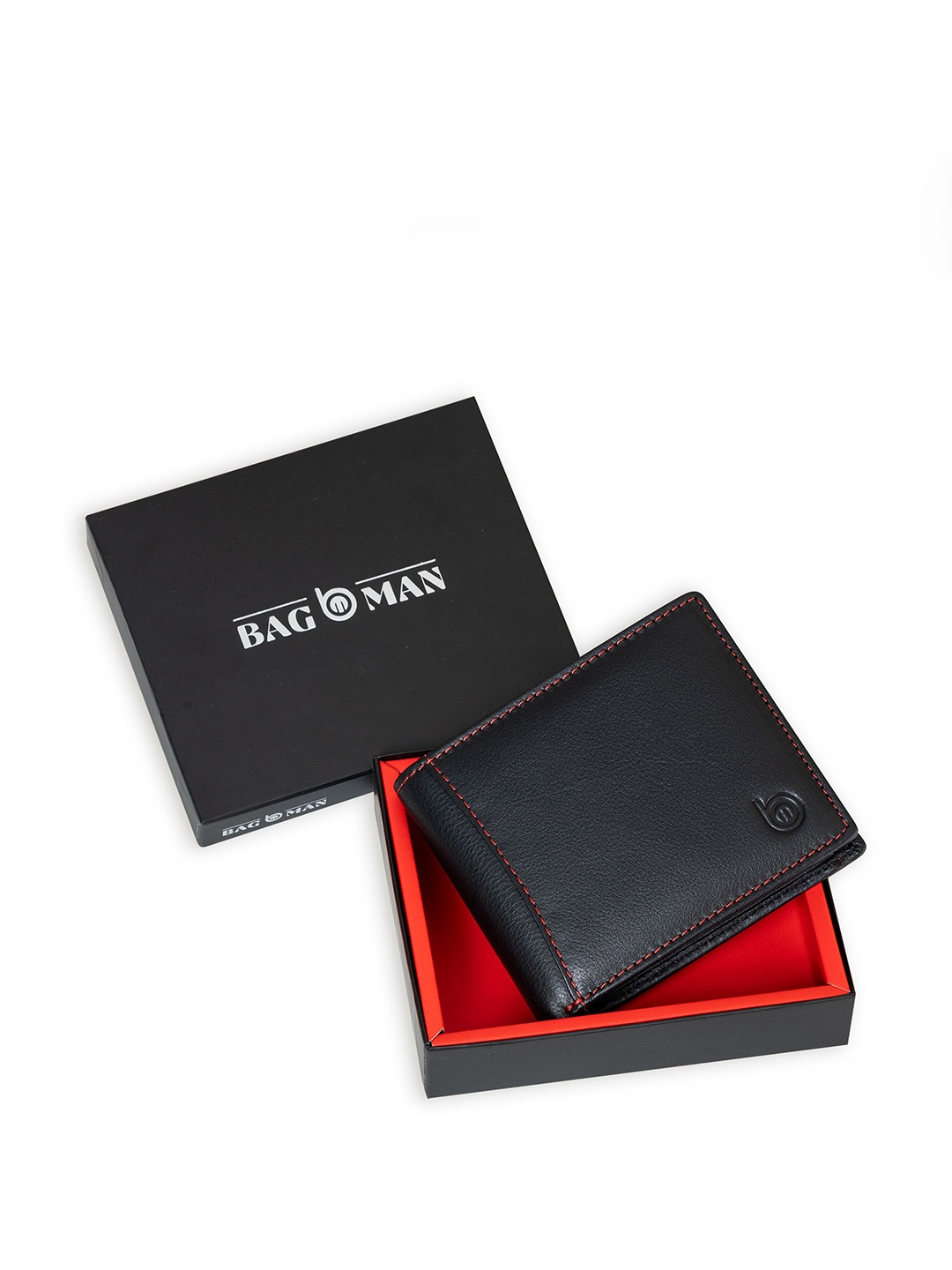 

BAGMAN Men Leather Two Fold Wallet, Black