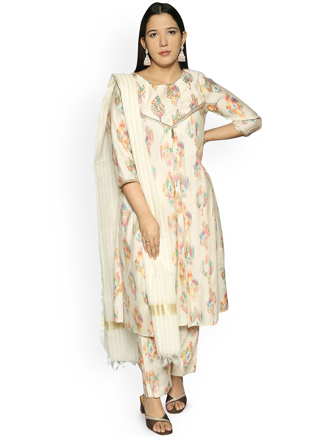 

HOUSE OF PARAL Women Floral Printed Regular Pure Cotton Kurta with Salwar & With Dupatta, White