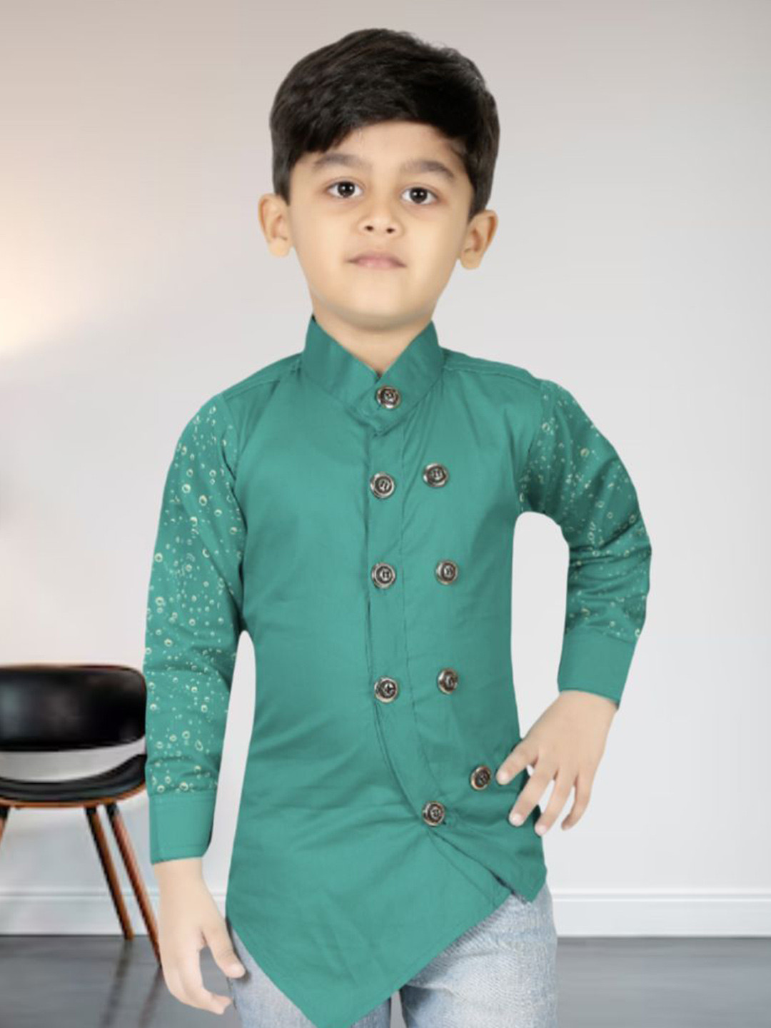 

BAESD Boys Classic Fit Band Collar Solid Cotton Casual Shirt, Lime green