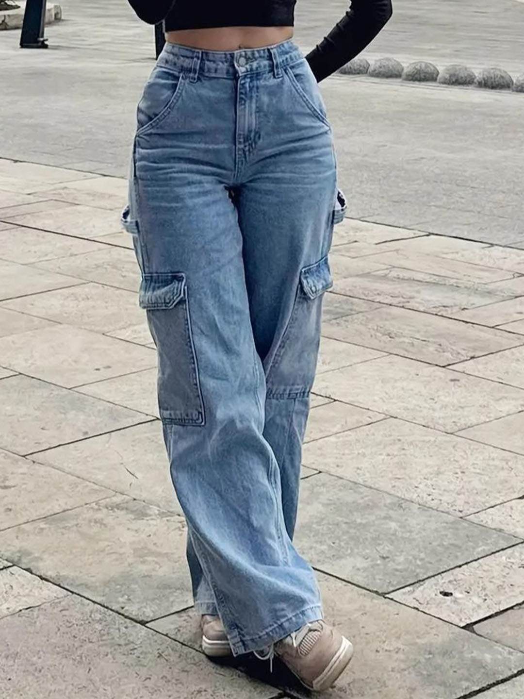 

DressBerry Women Comfort Wide Leg High-Rise Light Fade Acid Wash Stretchable Jeans, Blue