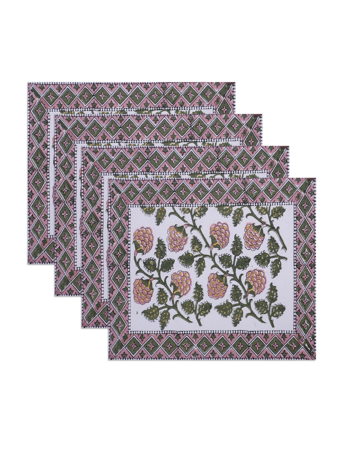 

Texstylers 4-Pcs White & Pink Floral Printed Cotton Table Placemats