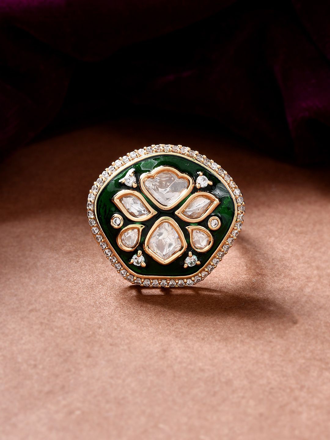 

Voylla Kundan Elegance Vintage Meenakari Ring, Gold