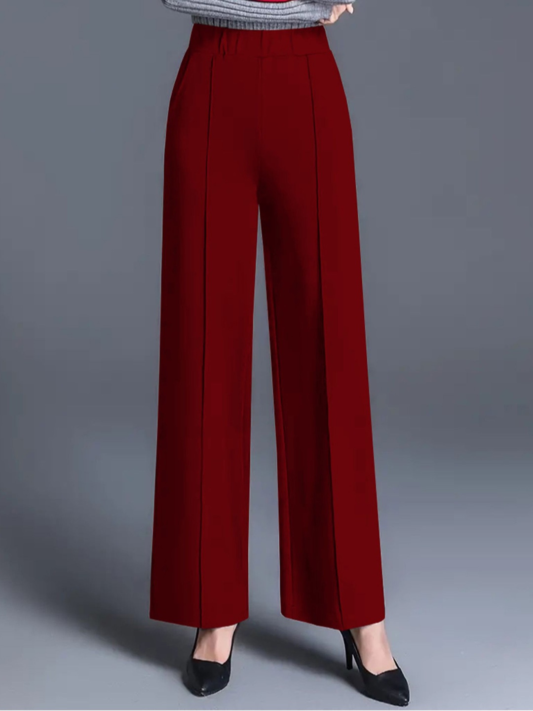 

Jinax Women Relaxed Straight Leg Mid-Rise Parallel Trouser, Maroon