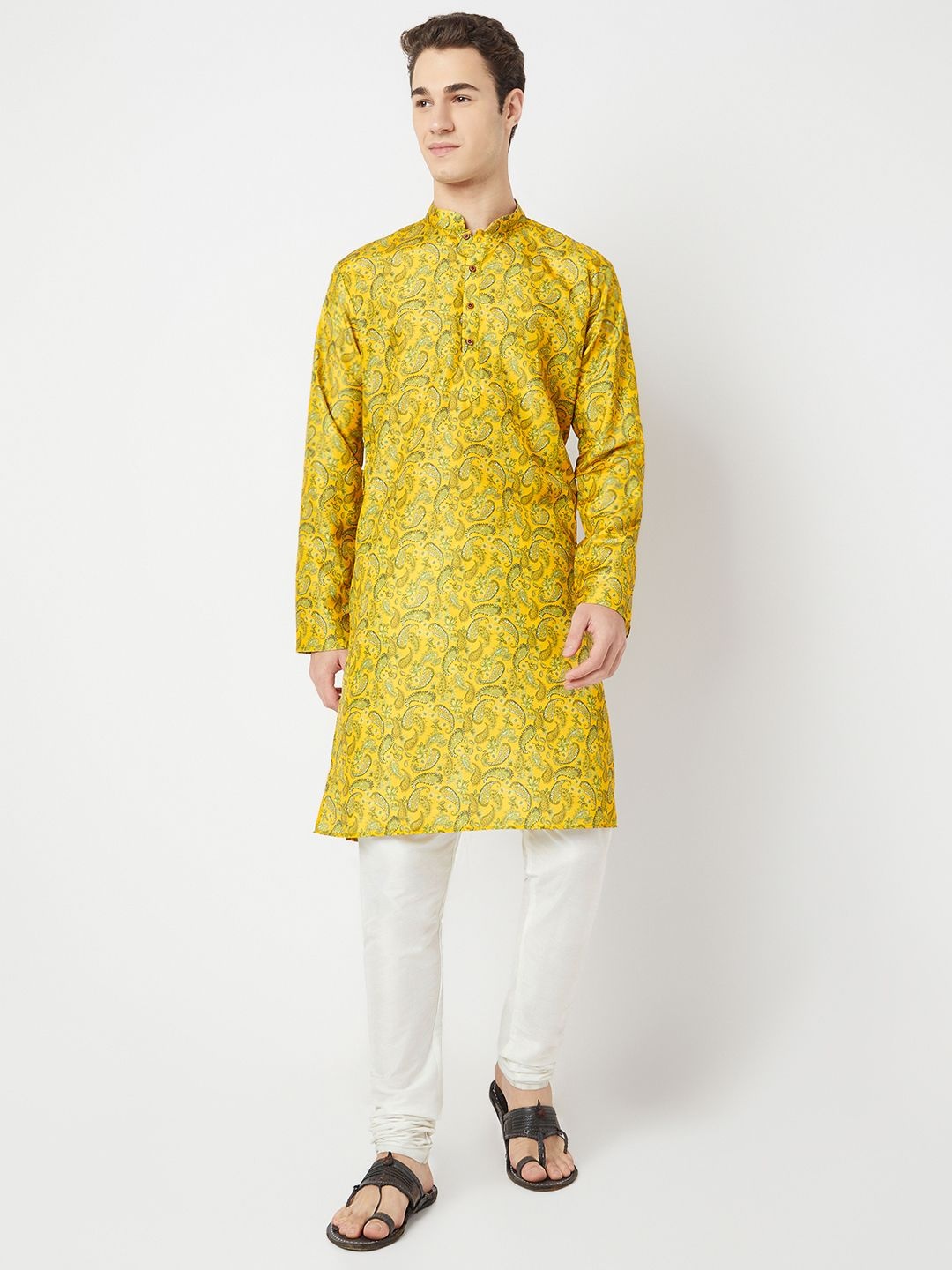 

BELLAZO Paislay Printed Mandarin Collar Straight Kurta, Yellow
