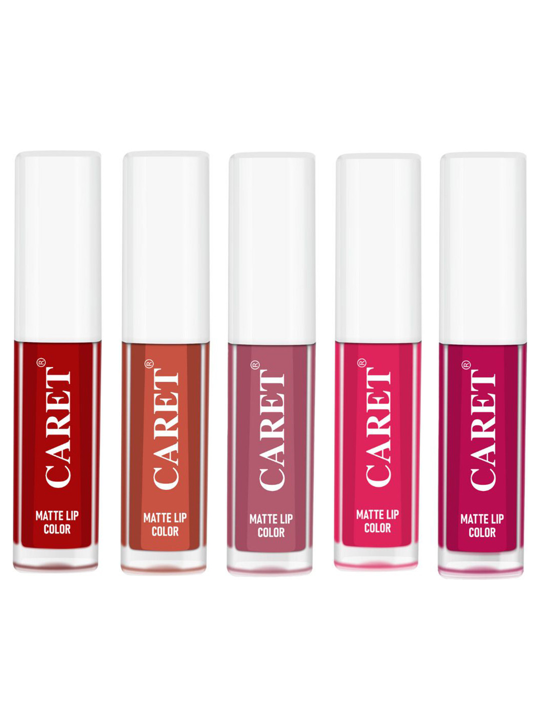 

CARET ORGANIC Sensational Set Of 5 Waterproof Liquid Matte Lipsticks- 2 ml Each- 3-6-2-4-5, Red