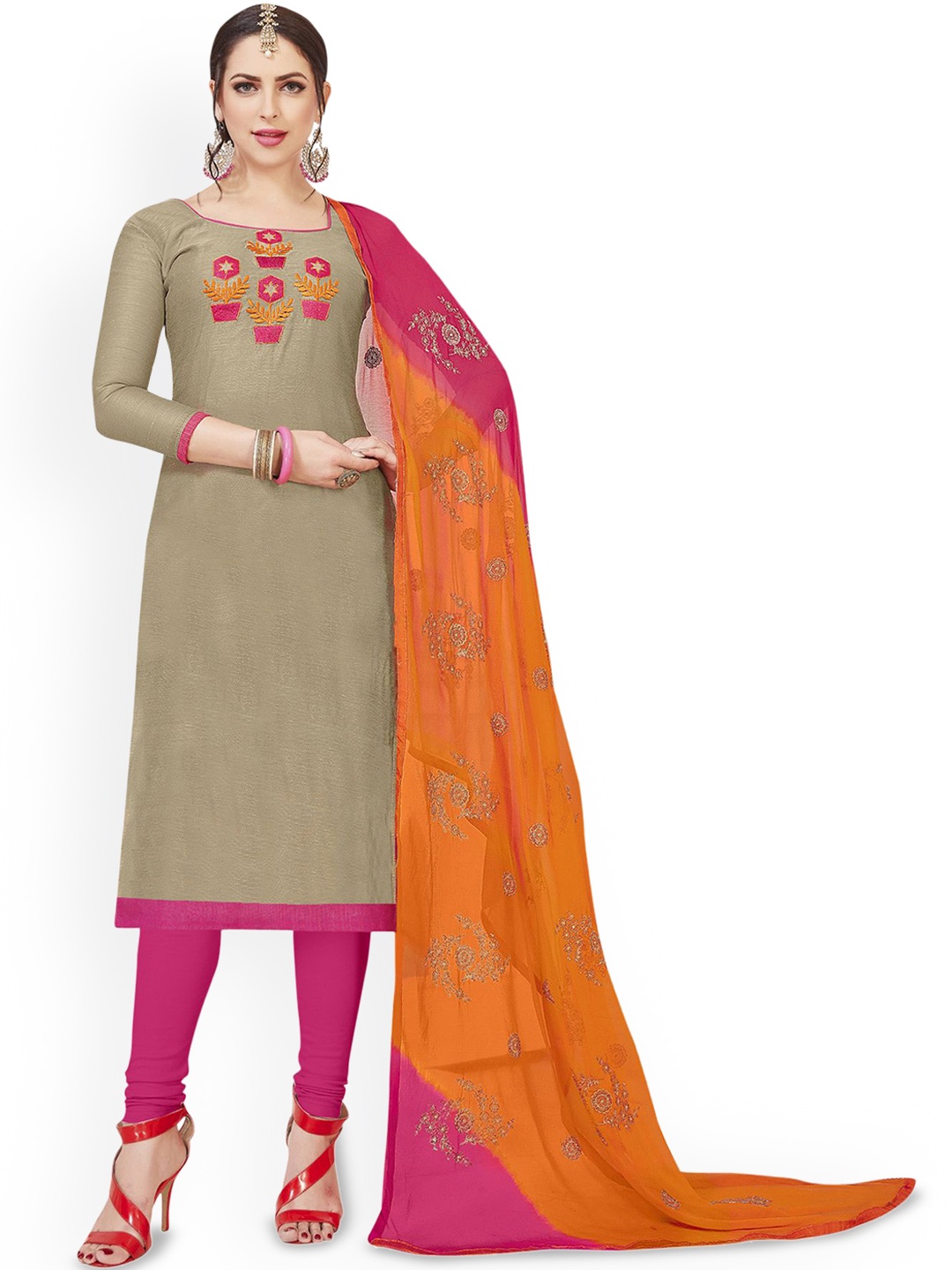 

HERE&NOW Floral Embroidered Unstitched Dress Material, Grey