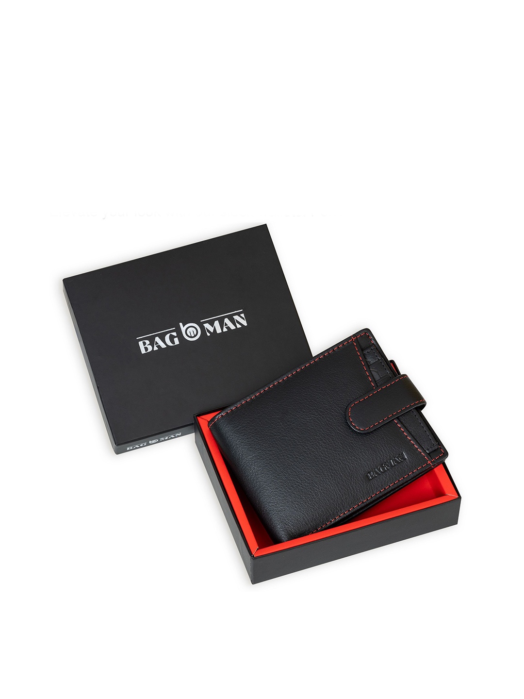 

BAGMAN Men Leather Two Fold Wallet, Black