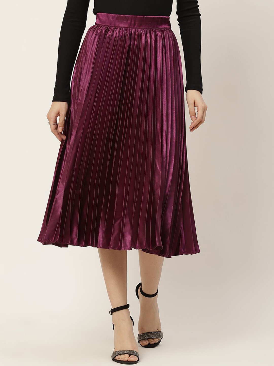 

Moda Rapido Pleated Flared Midi Skirt, Purple