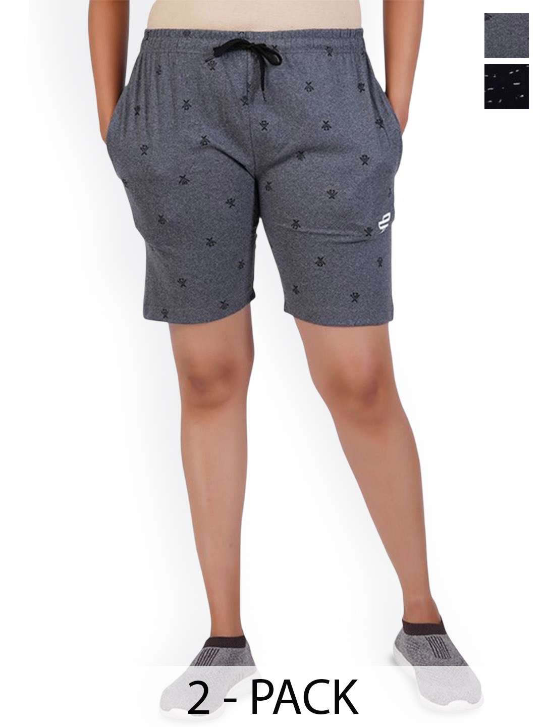 

FEEL TRACK Women Printed Shorts, Navy blue