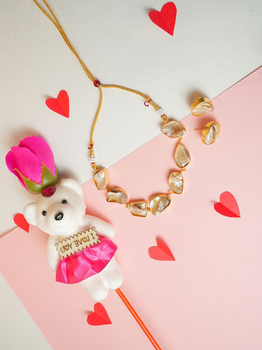 

VIRAASI Set Of 3 Valentine Jewelry Set And Teddy, Gold