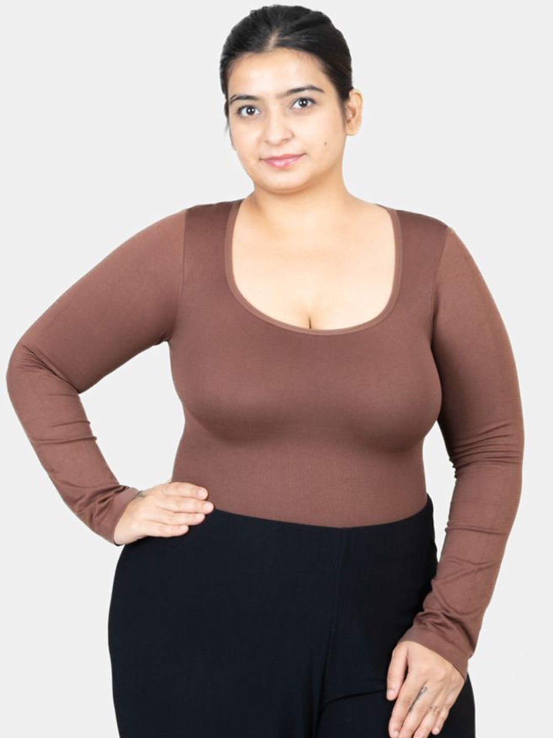 

Shapercult Round Neck Bodysuit, Brown