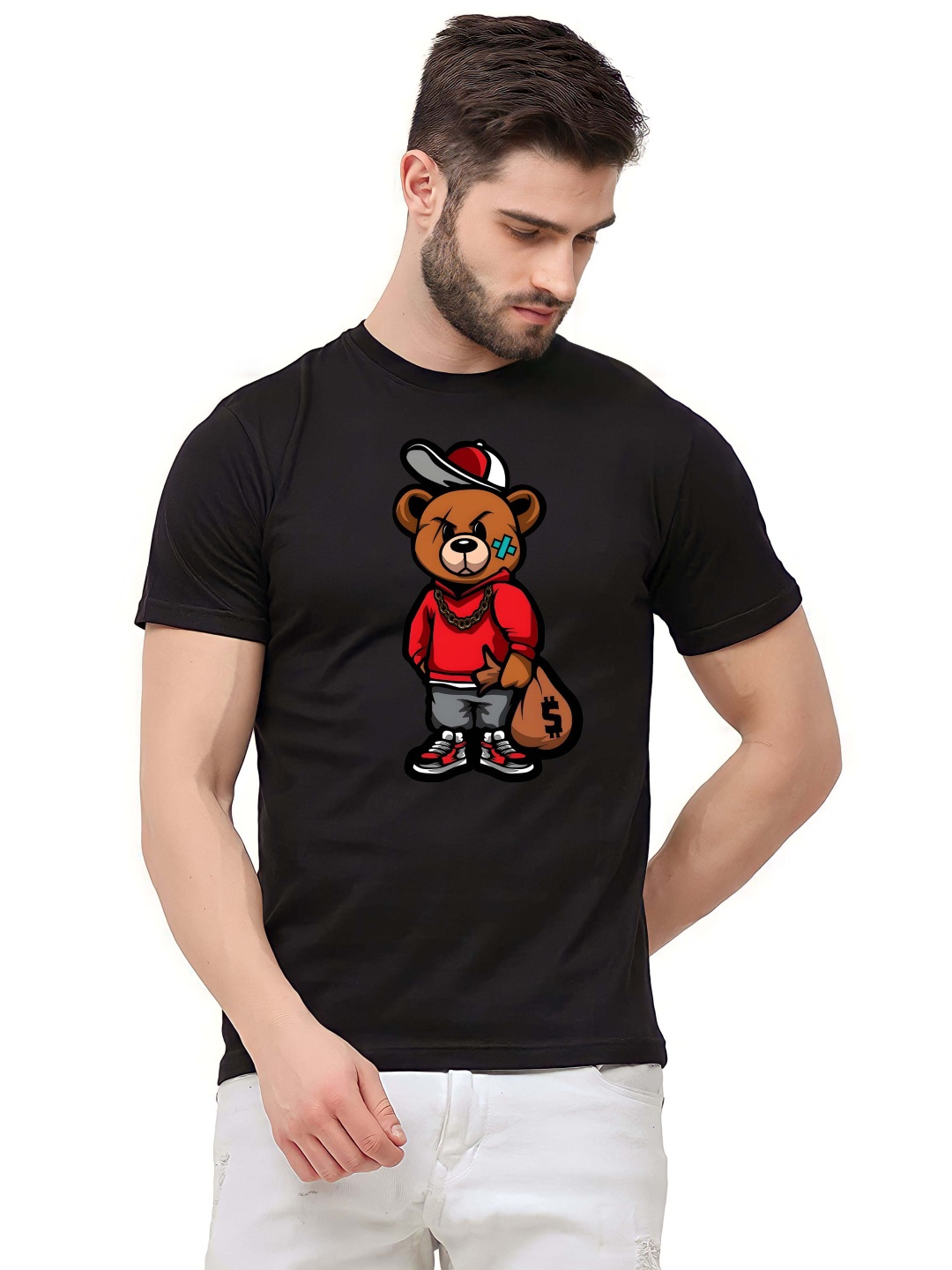 

Krimmple Men Graphic Printed Round Neck Cotton T-shirt, Black