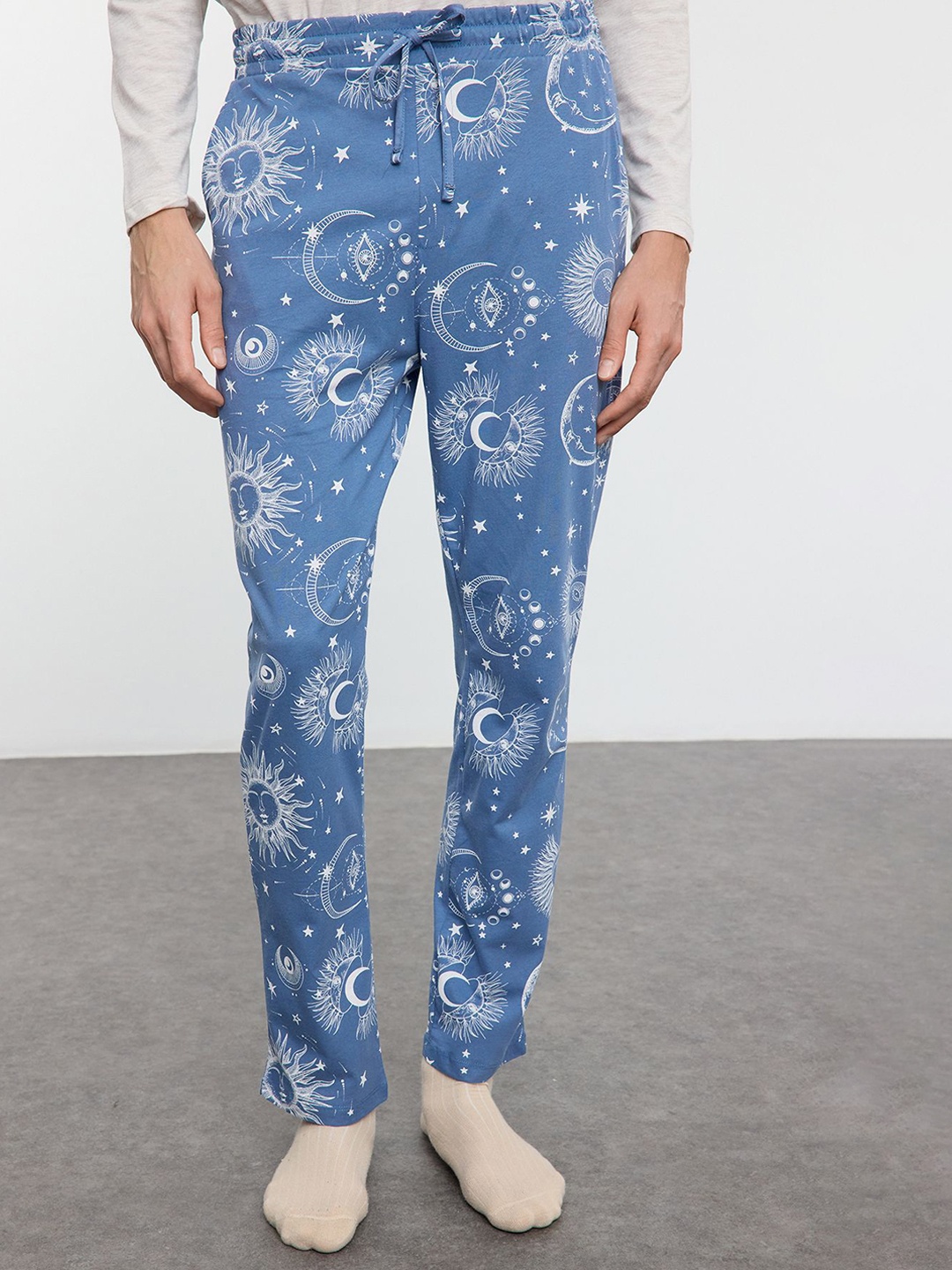 

Trendyol Men Printed Pure Cotton Night suit, Blue