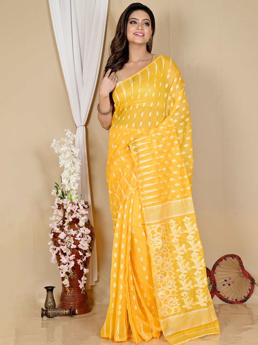 

PuJoy Taant Saree, Yellow