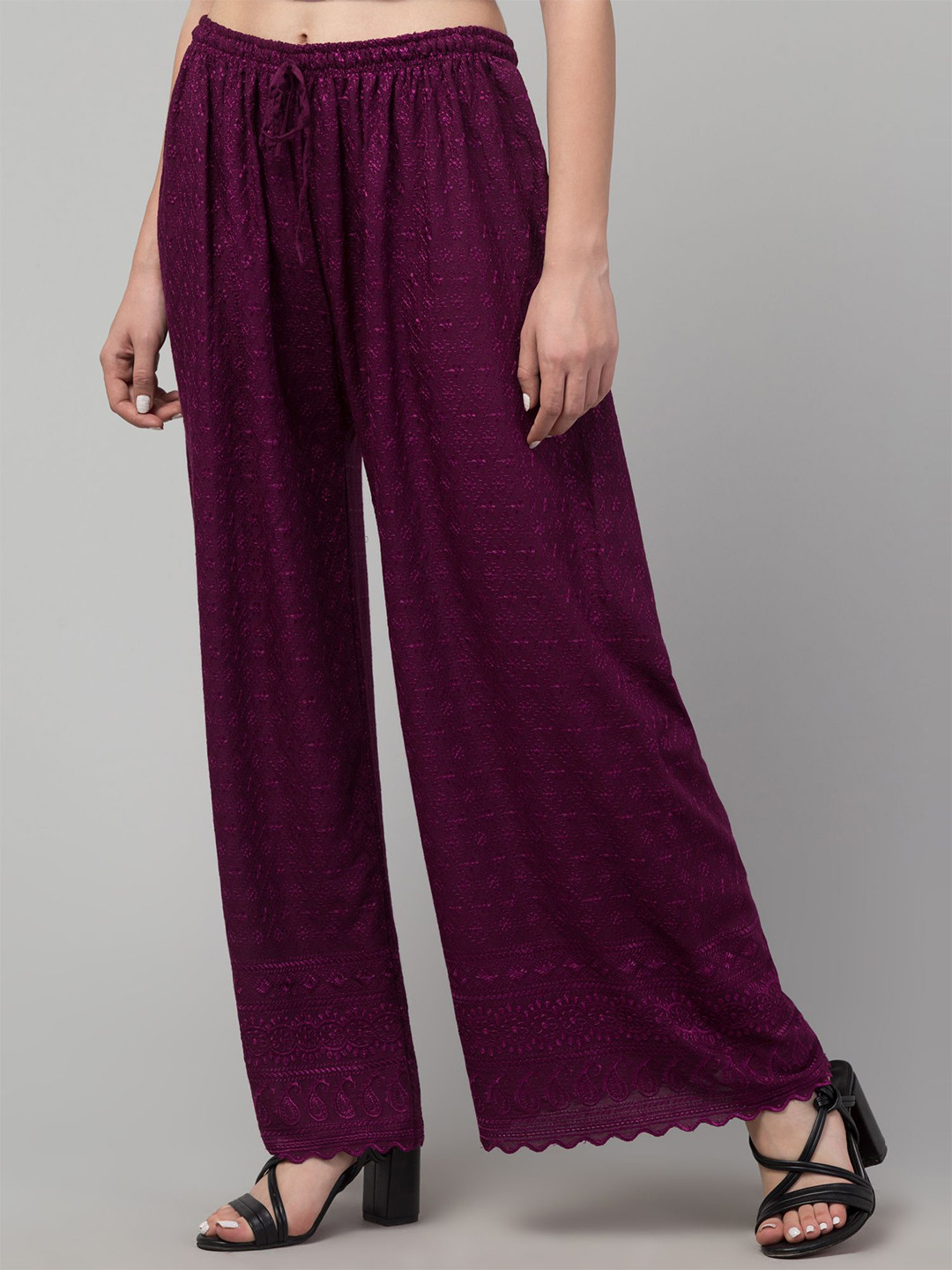 

FAMBEE Women Flared Knitted Palazzos, Purple
