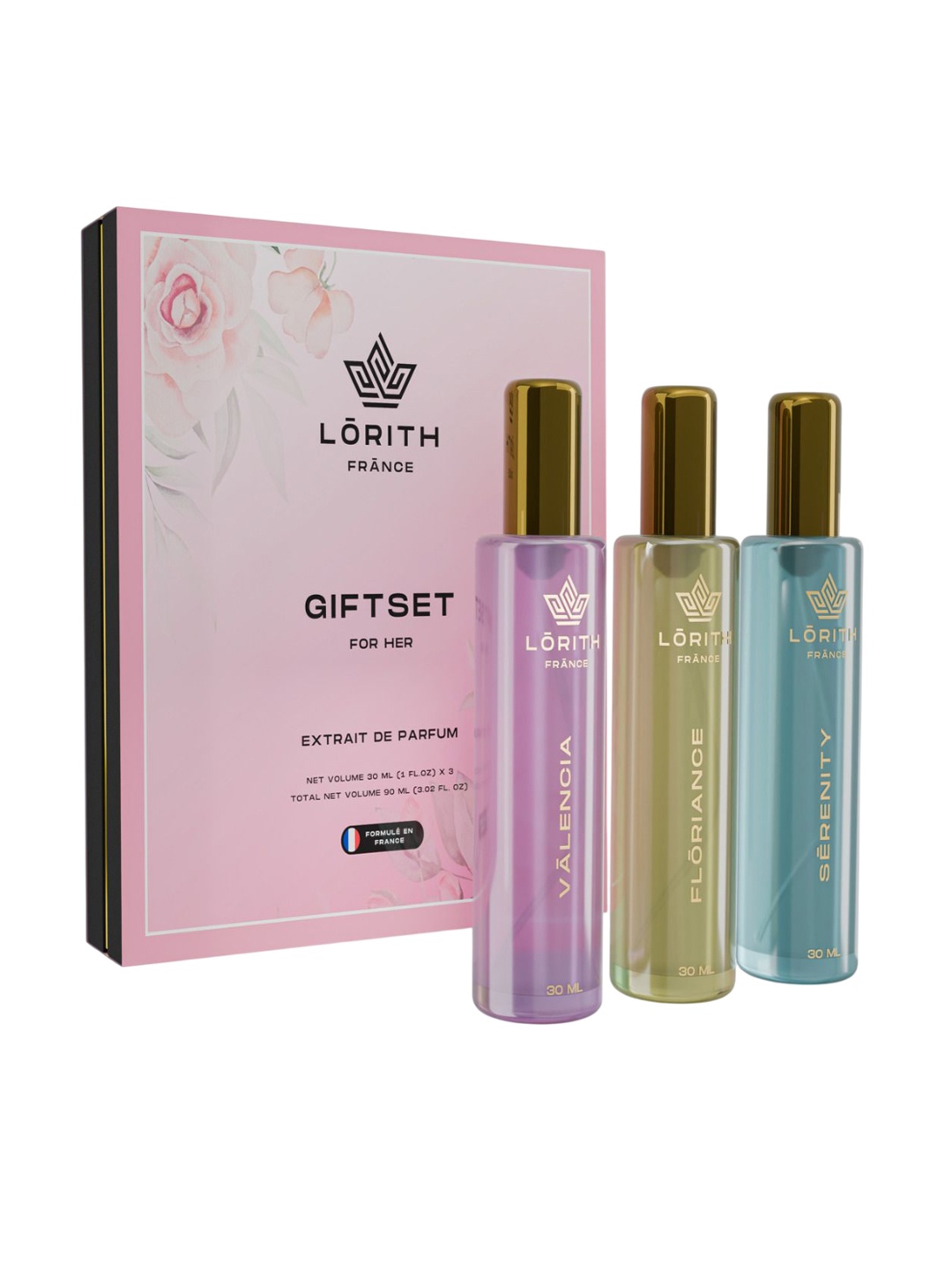 

LORITH FRANCE Women Set Of 3 Valencia, Floriance & Serenity EDP - 30 ml Each, Pink