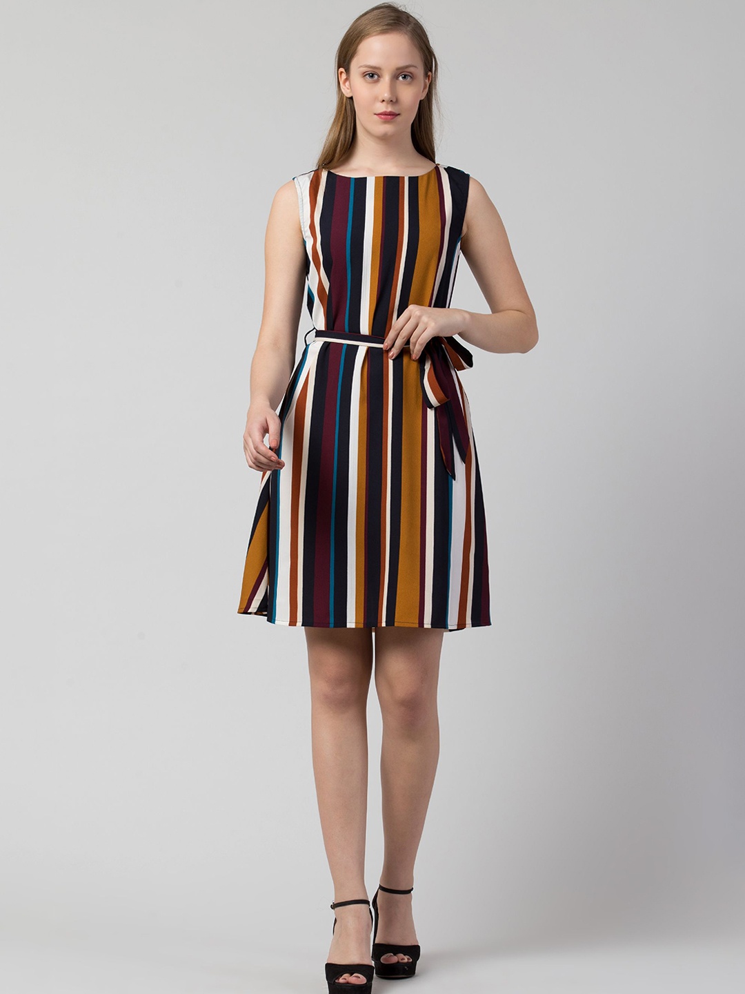 

Moda Rapido Striped Crepe A-Line Dress, Multi