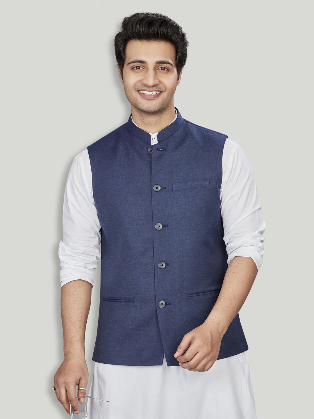 

Authentics Men Self-Design Nehru Jacket, Blue