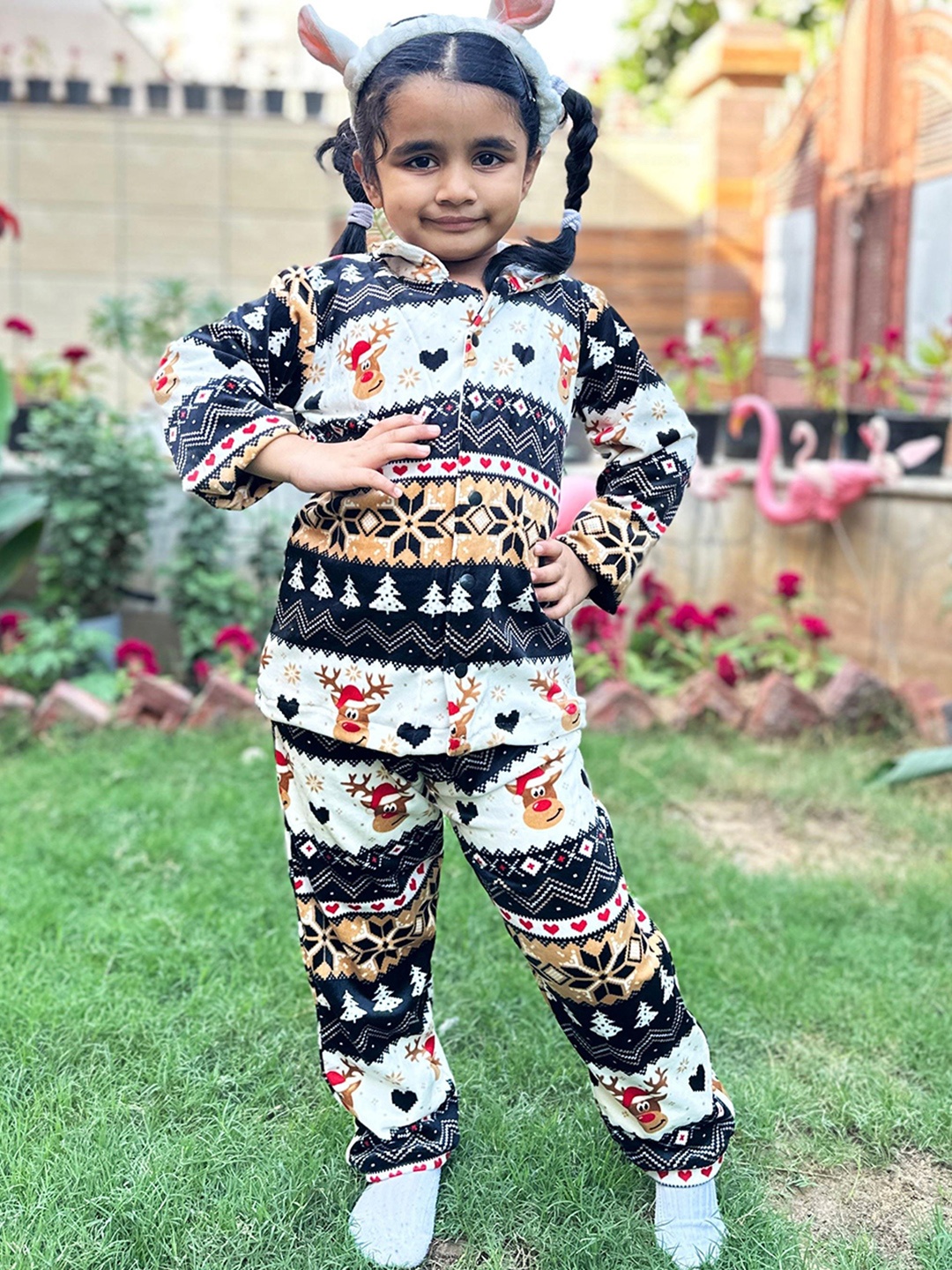 

MYZUIE Kids Printed Shirt Collar Night suit, Black