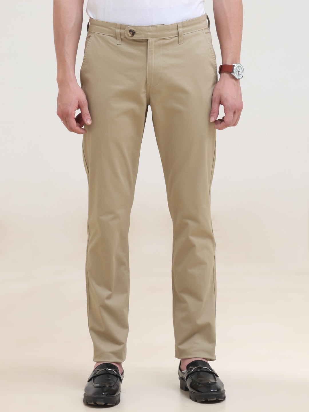 

Grit and Flair Men Slim Fit Cotton Regular Trousers, Khaki