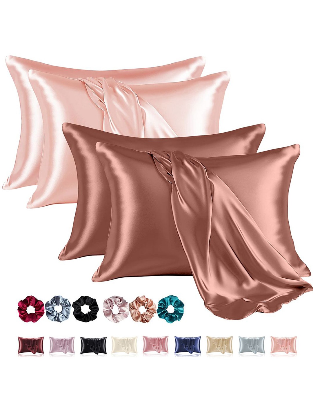 

Kuber Industries Copper-Toned & Pink 4 Pieces Satin Rectangle Shaped Pillow Covers