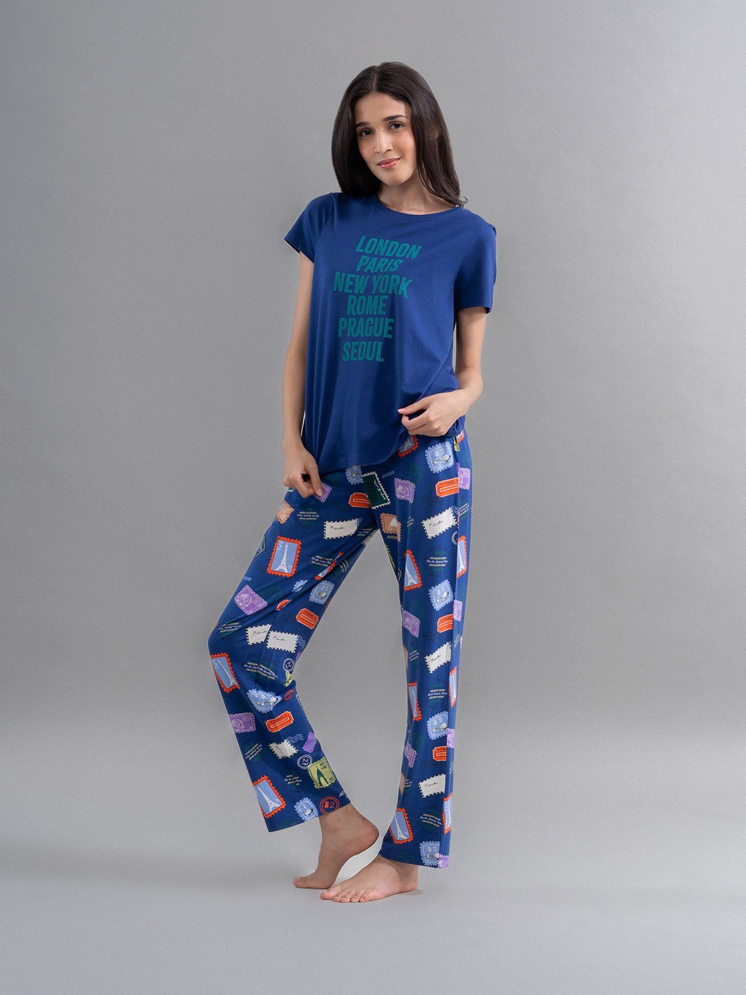 

necesera Women Typography Printed Top, Blue