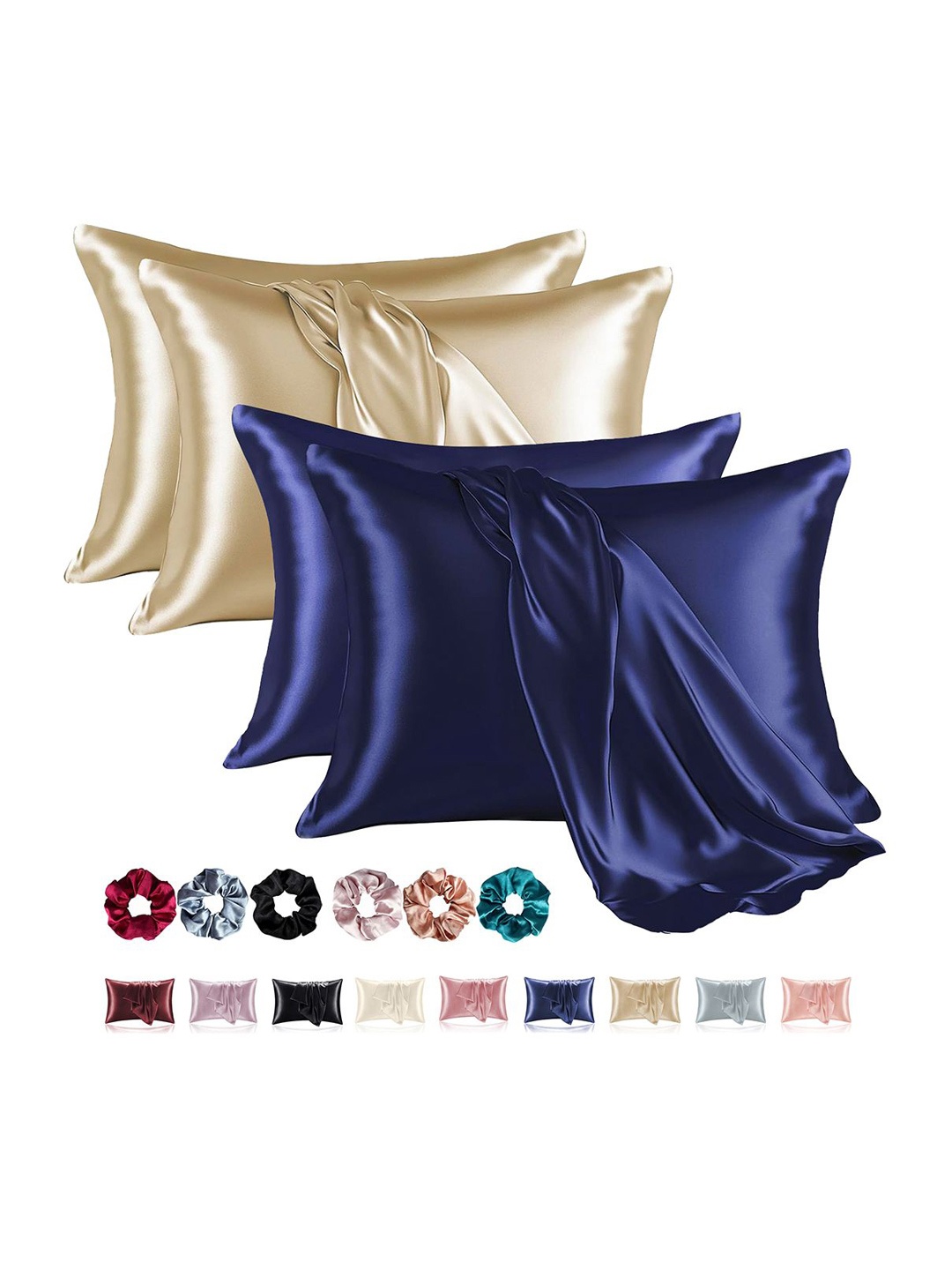 

Kuber Industries Navy Blue & Beige 4 Pieces Satin Rectangle Pillow Covers