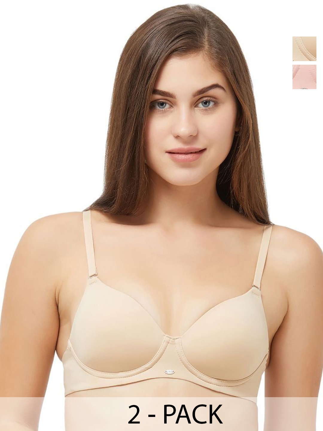 

Soie Semi Medium Coverage Padded Non Wired T-shirt Bra with Detachable Straps PACK OF 2, Nude