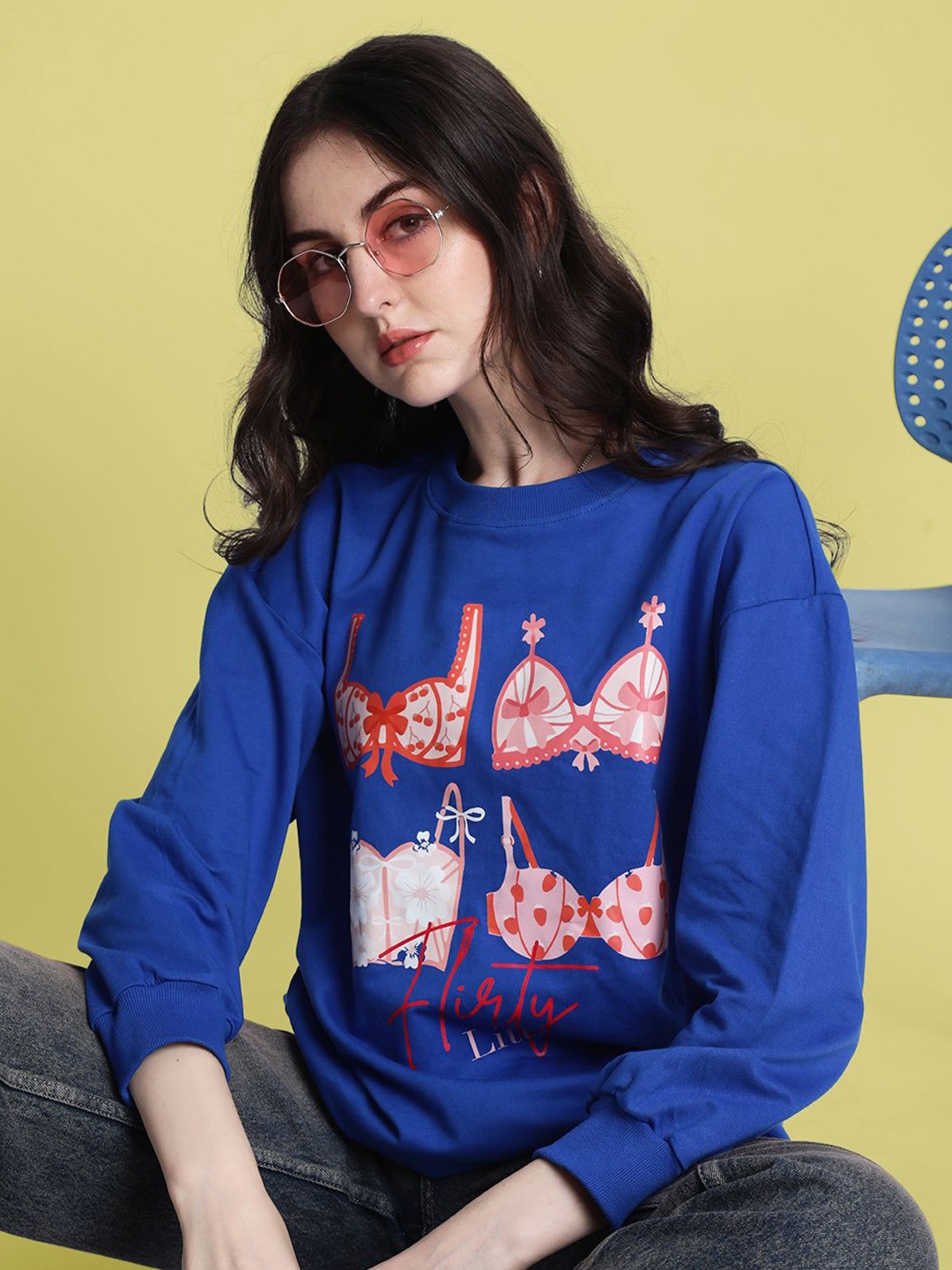 

Bene Kleed Women Printed Cotton Sweatshirt, Blue