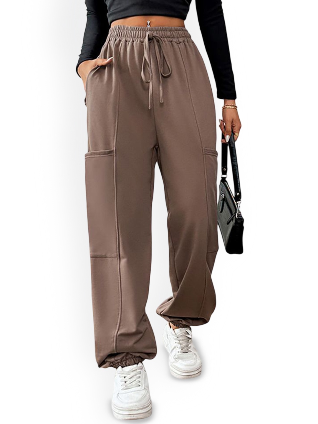 

StyleCast x Revolte Women Loose Fit Easy Wash Chinos Trousers, Brown